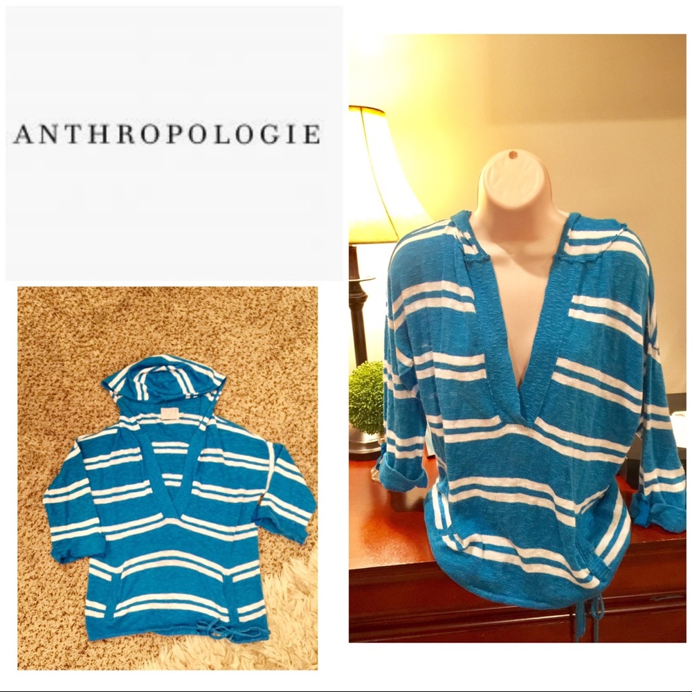 Anthropologie Blue and White Striped Sweater